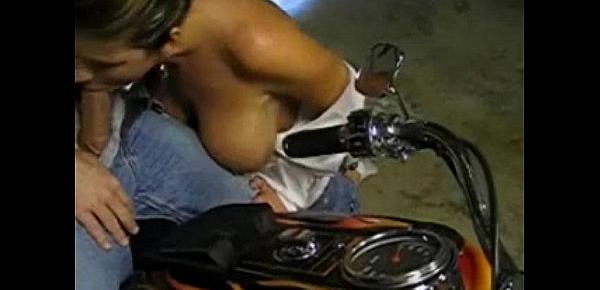  big tit milf sucks hubby&039;s cock on motorcycle